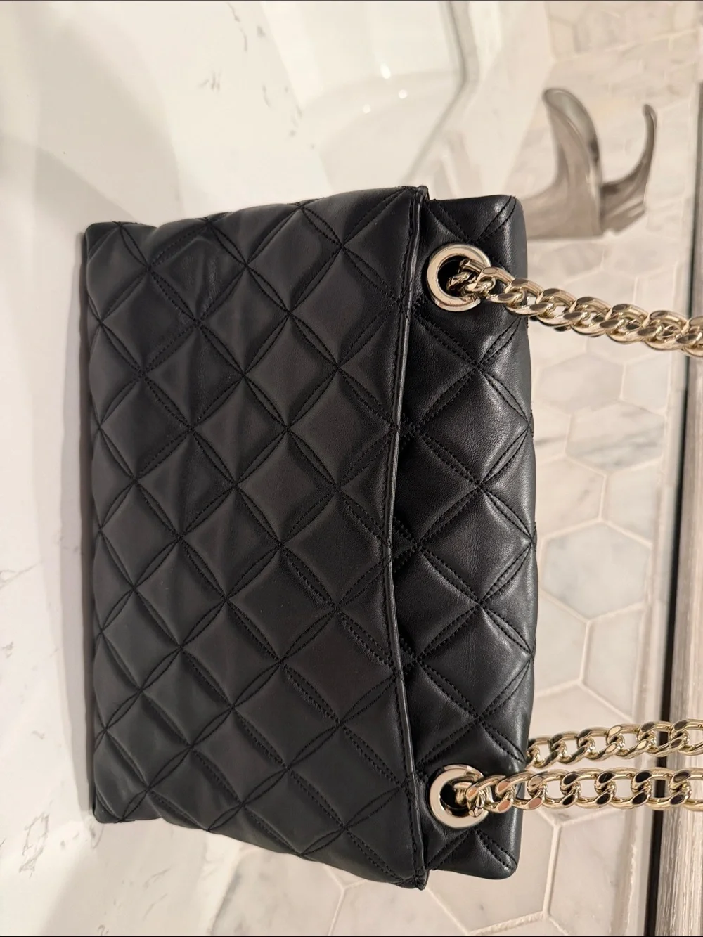 kate spade Medium Black Flap Quilted Shoulder and Crossbody Bag with Gold Chain